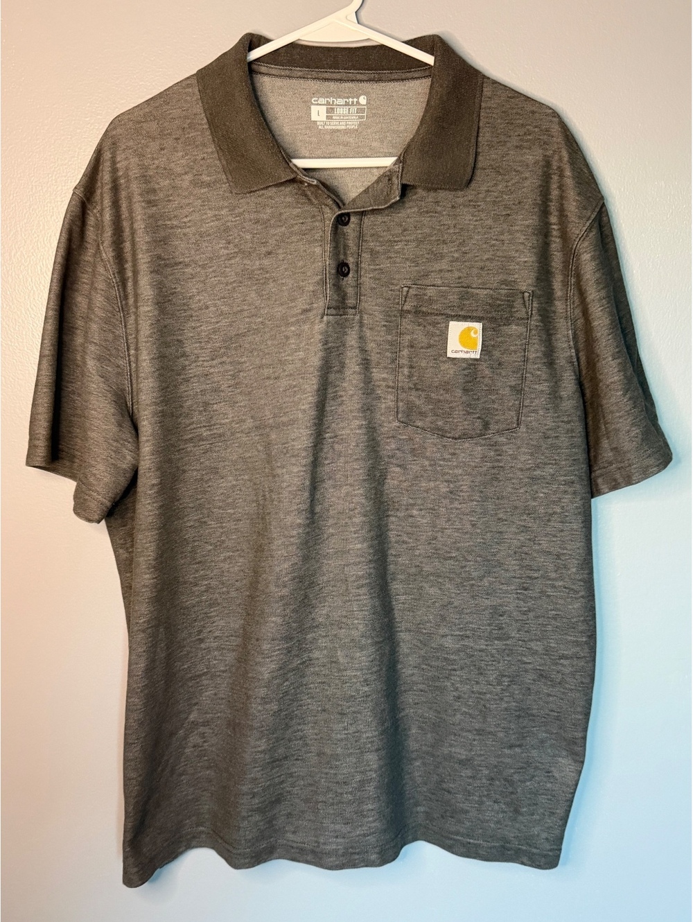 Carhartt Men's Loose Fit Polo Shirt Size L Gray Polyester Cotton